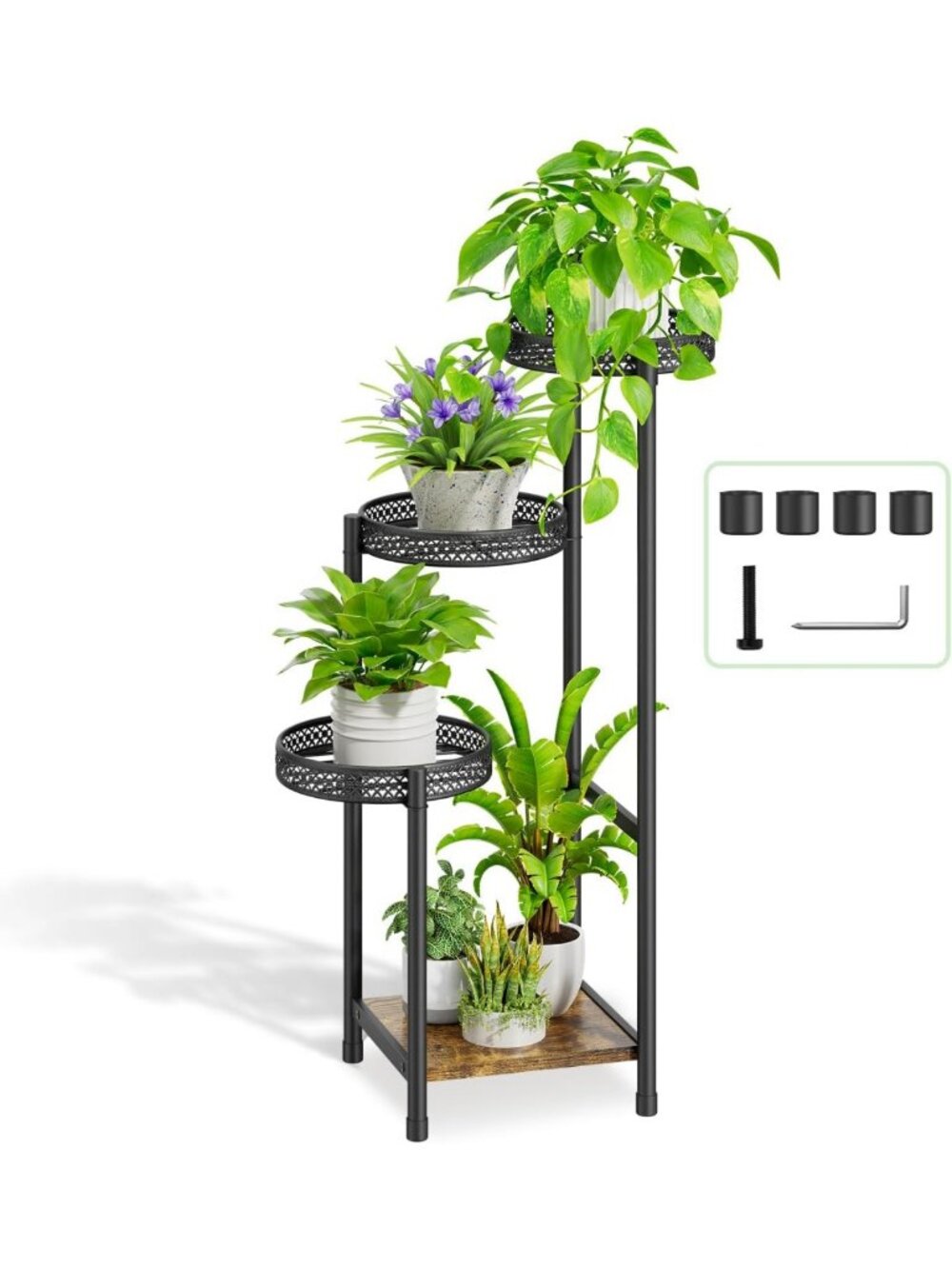 4-Tier Metal Plant Stand - Indoor/Outdoor Flower Pot Shelf, Tall Corner Rack for